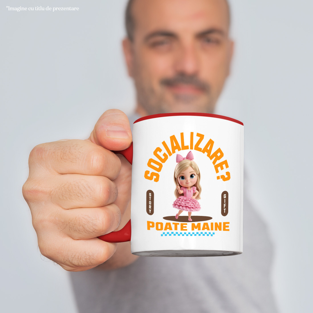 Cana Cu Barbie , Degetul Mijlociu, Socializare? Poate maine, Anti-social Ceramica, 330ML, cu Maner Rosu [2]