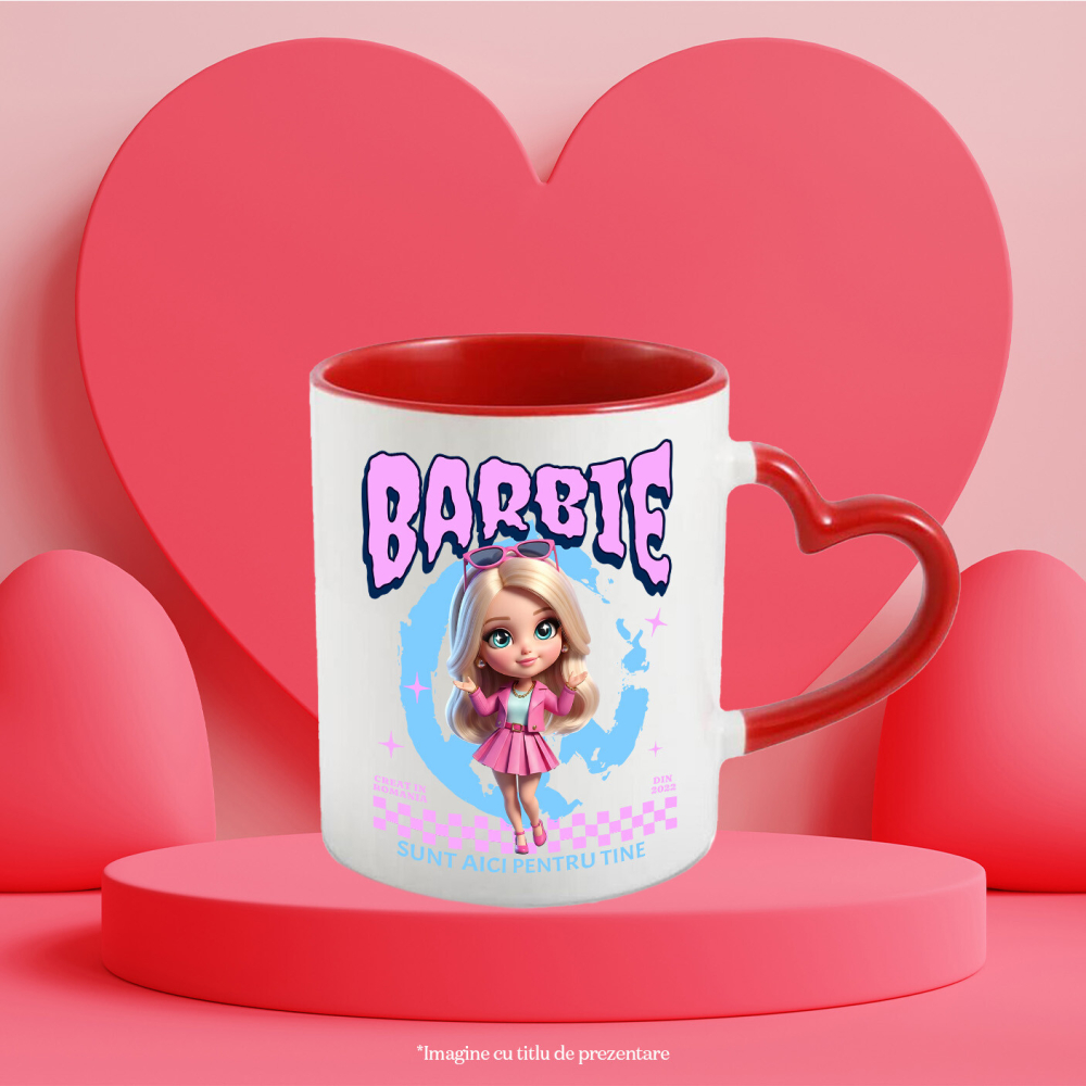 Cana Cu Barbie Universul Magiei Disney Ceramica, 330ML, cu Maner Inima Rosie [3]