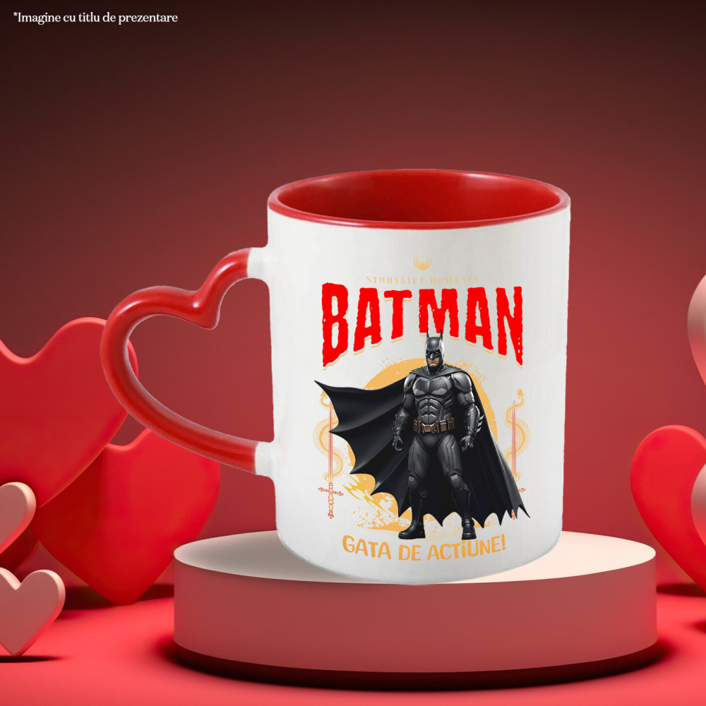 Cana Cu Batman - Aventuri Întunecate și Magie Disney Ceramica, 330ML, cu Maner Inima Rosie [3]