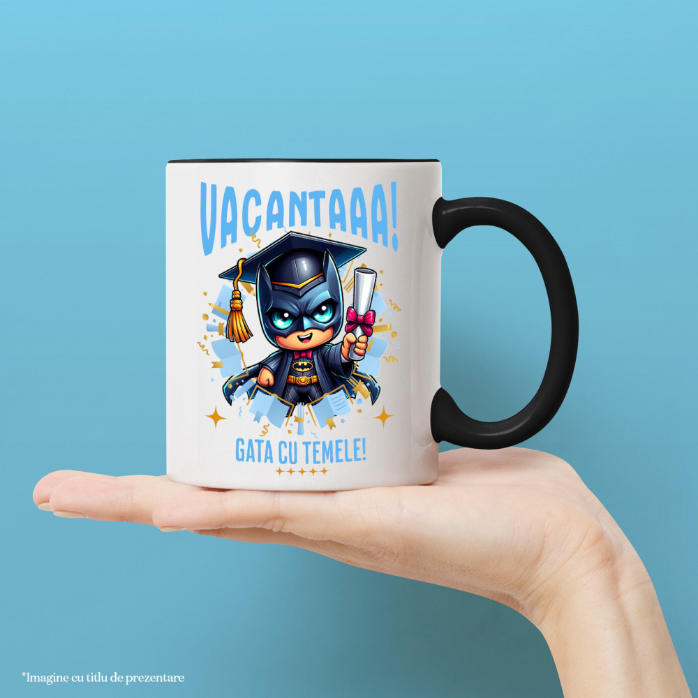 Cana Cu Batman si Visele de Vacanta Ceramica, 330ML, cu Maner Negru [2]