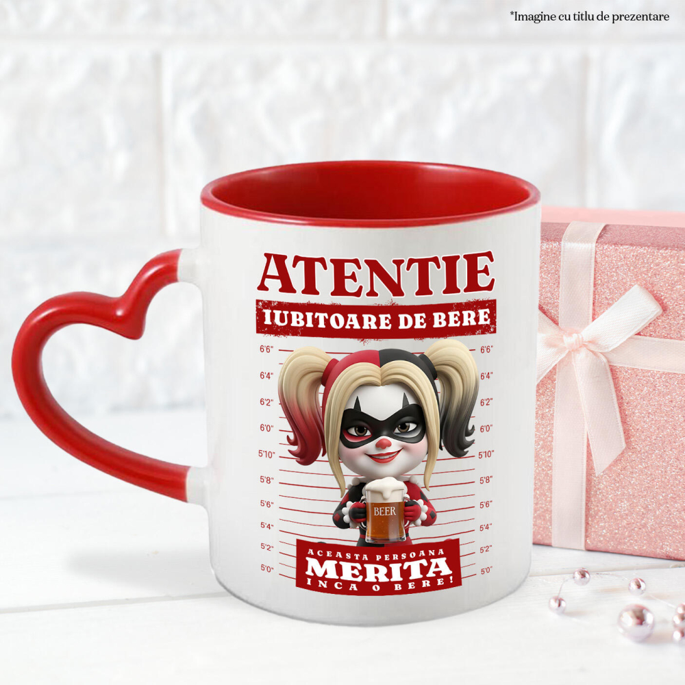 Cana Cu Bere si Cadou Harley Quinn pentru Momente Unice, Ceramica, 330ML [4]