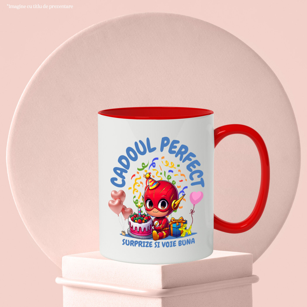 Cana Cu Bucurie si Cadou The Flash pentru Ziua Ta Ceramica, 330ML, cu Maner Rosu [3]
