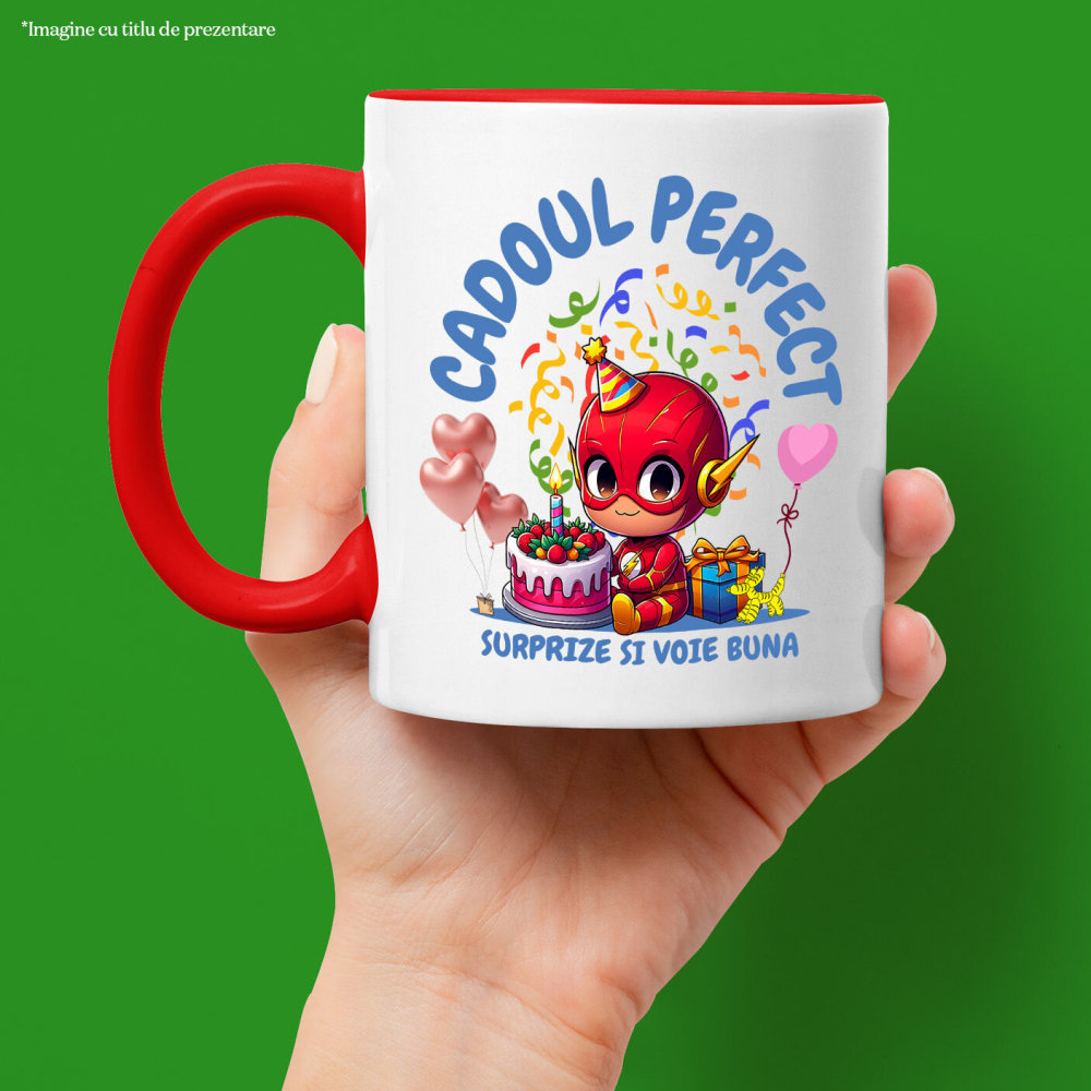 Cana Cu Bucurie si Cadou The Flash pentru Ziua Ta Ceramica, 330ML, cu Maner Rosu [2]