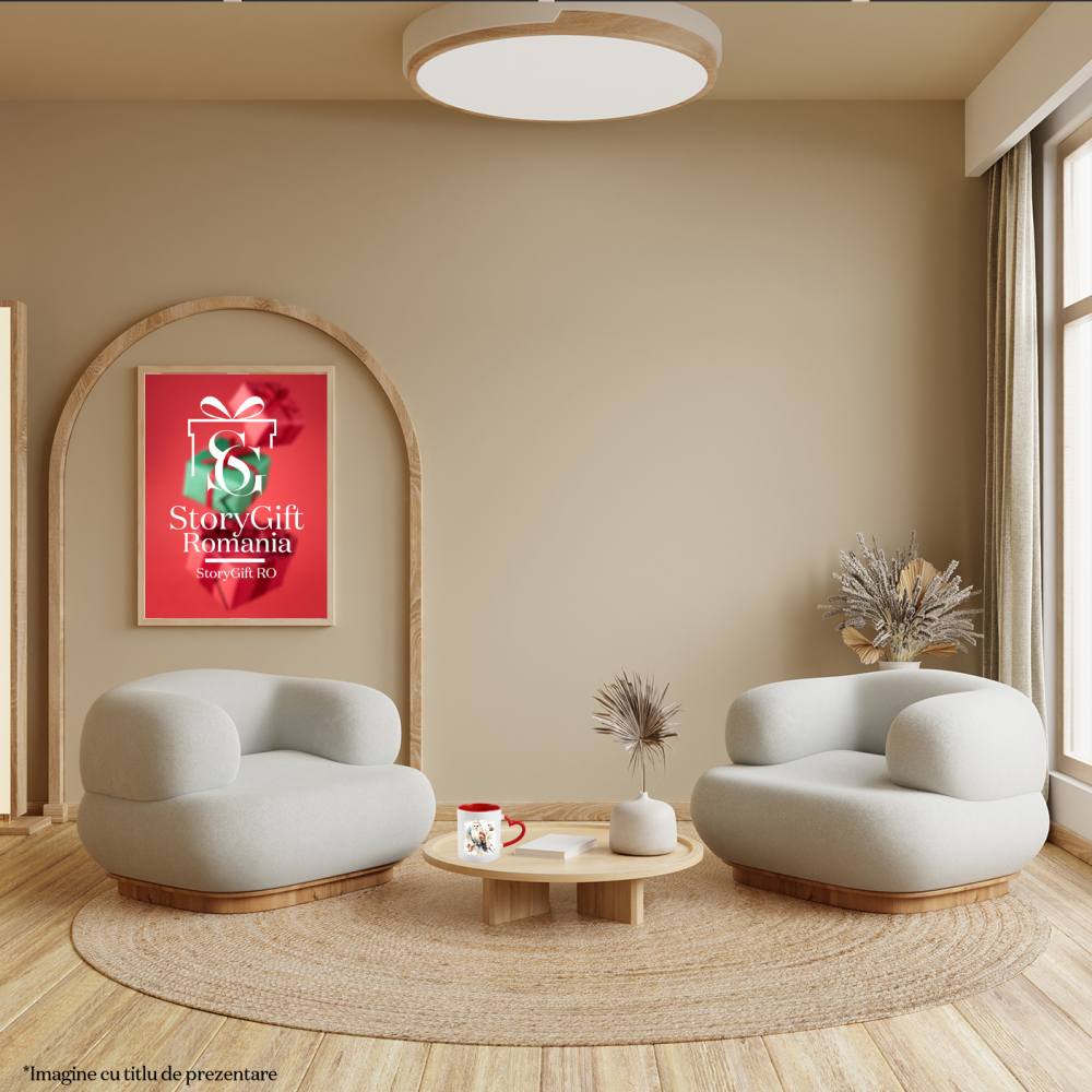 Cana Cu Bufnita, Pasari, Creanga, Frunze, Flori, Ilustratie, Multicolor 330 ml, Ceramica cu Maner Inima Rosie [3]