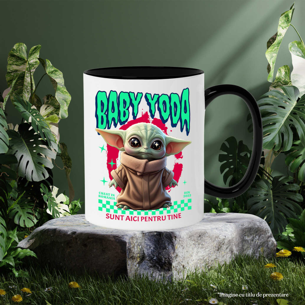Cana Cu Cadru Baby Yoda Aventuri Disney Ceramica, 330ML, cu Maner Negru [3]