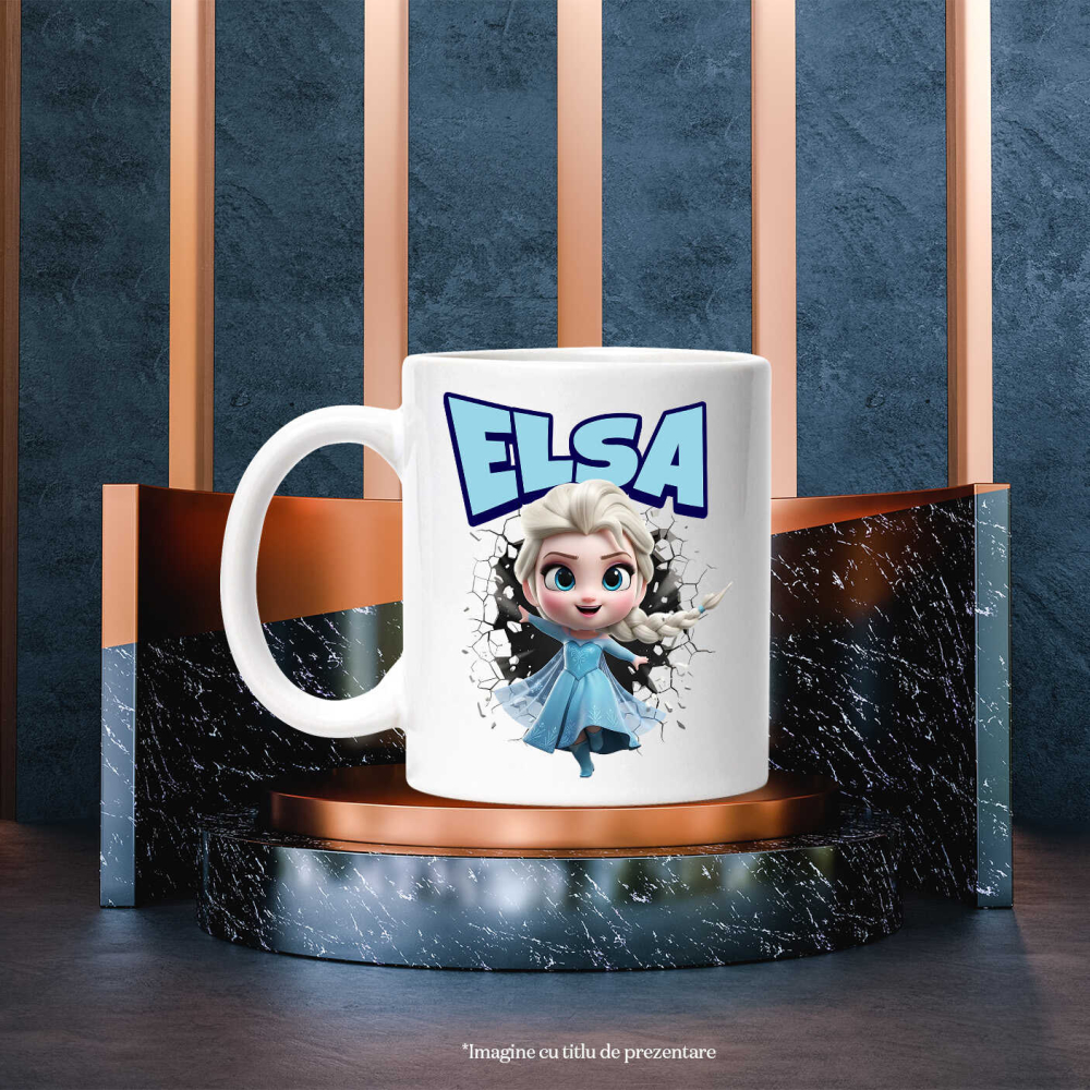 Cana Cu Cadru de Poveste cu Elsa Magia Ghetii Ceramica, 330ML, cu Maner Alb [3]