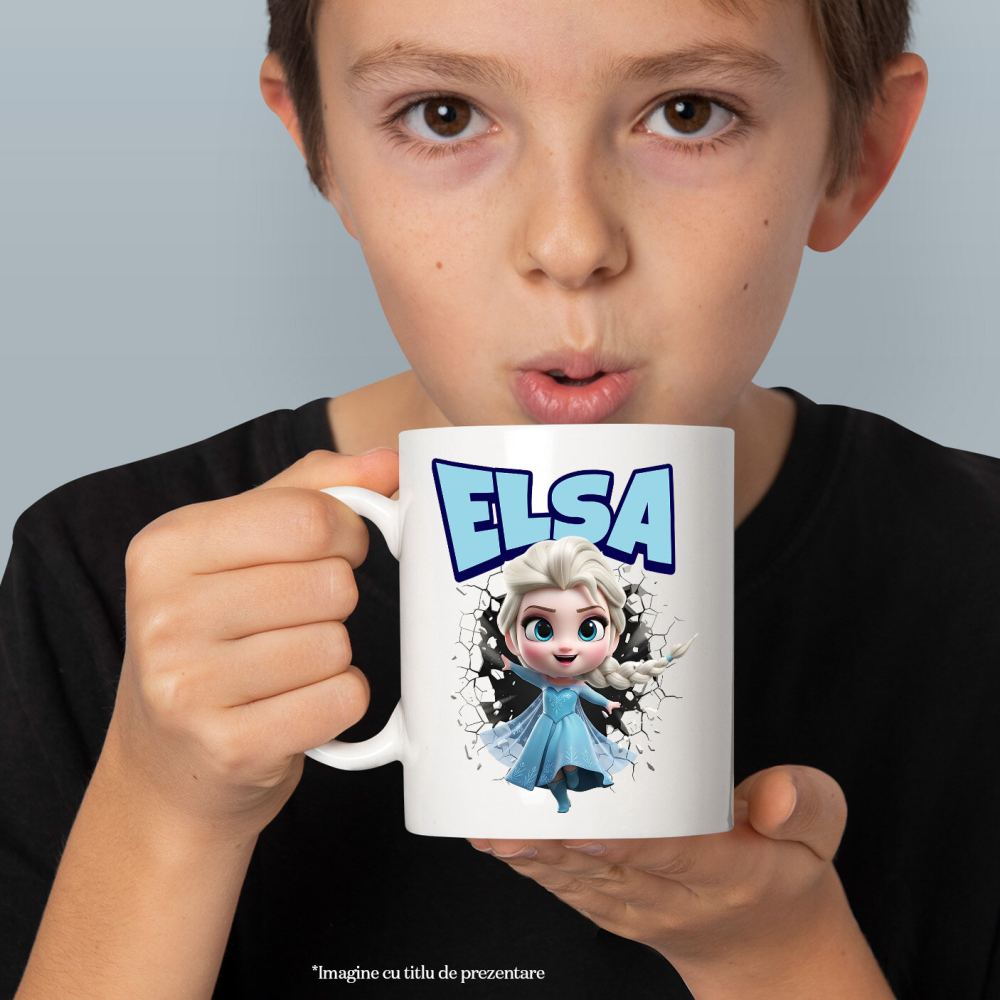 Cana Cu Cadru de Poveste cu Elsa Magia Ghetii Ceramica, 330ML, cu Maner Alb [2]