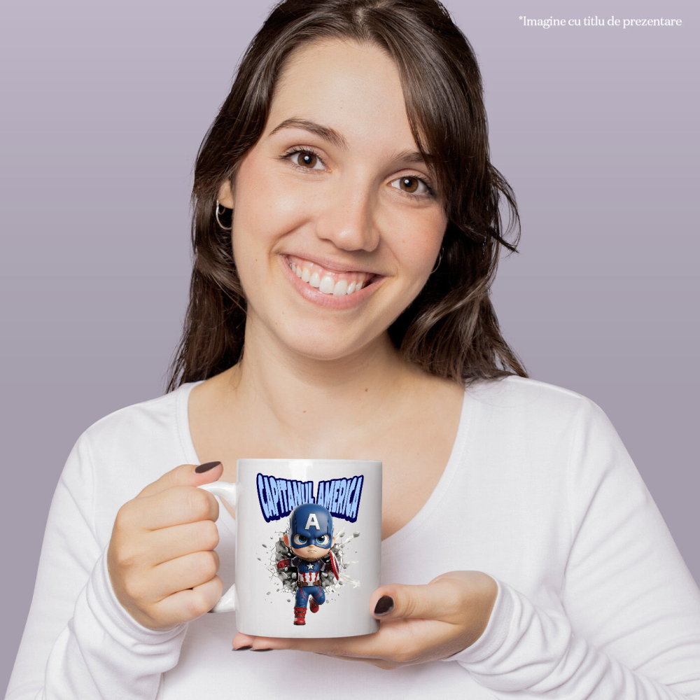 Cana Cu Cadru Memorabil Captain America Ceramica, 330ML, cu Maner Alb [2]