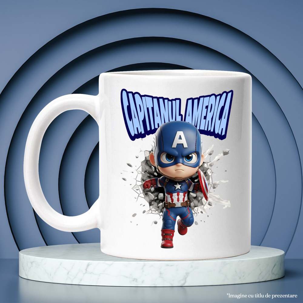 Cana Cu Cadru Memorabil Captain America Ceramica, 330ML, cu Maner Alb [3]