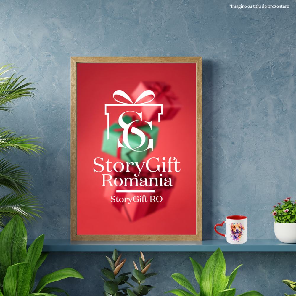 Cana Cu Caine, Zambet, Watercolor, Stropi Vopsea, Animal, Multicolor 330 ml, Ceramica cu Maner Inima Rosie [3]