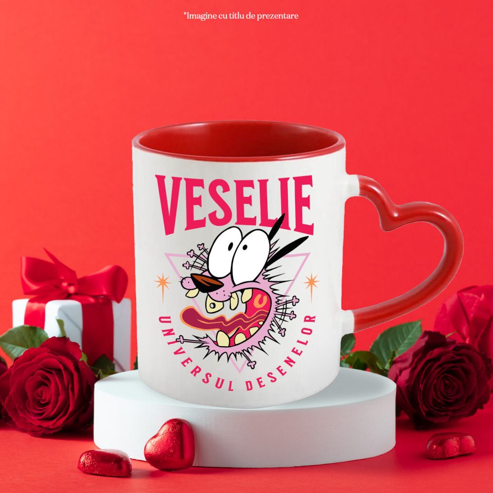 Cana Cu Câinele Fricos și Misiunea Curajului Ceramica, 330ML, cu Maner Inima Rosie [3]