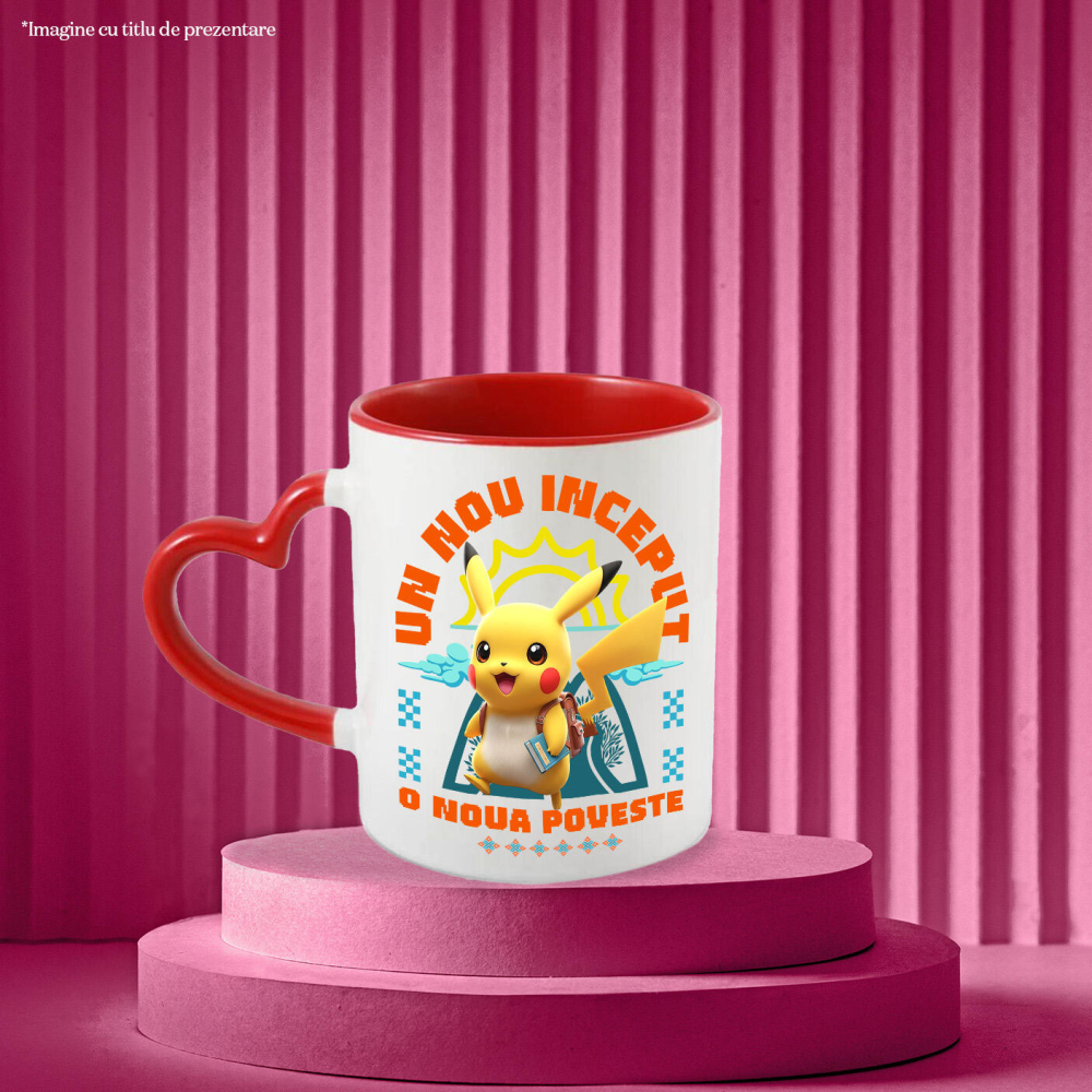 Cana Cu Cu Pikachu, Cărți Și Aventuri Pe Drumul Creșterii Ceramica, 330ML, cu Maner Inima Rosie [2]