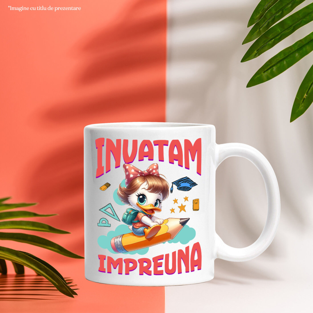 Cana Cu Daisy – Invatam In Echipa Cu Zambete Ceramica, 330ML, cu Maner Alb [3]