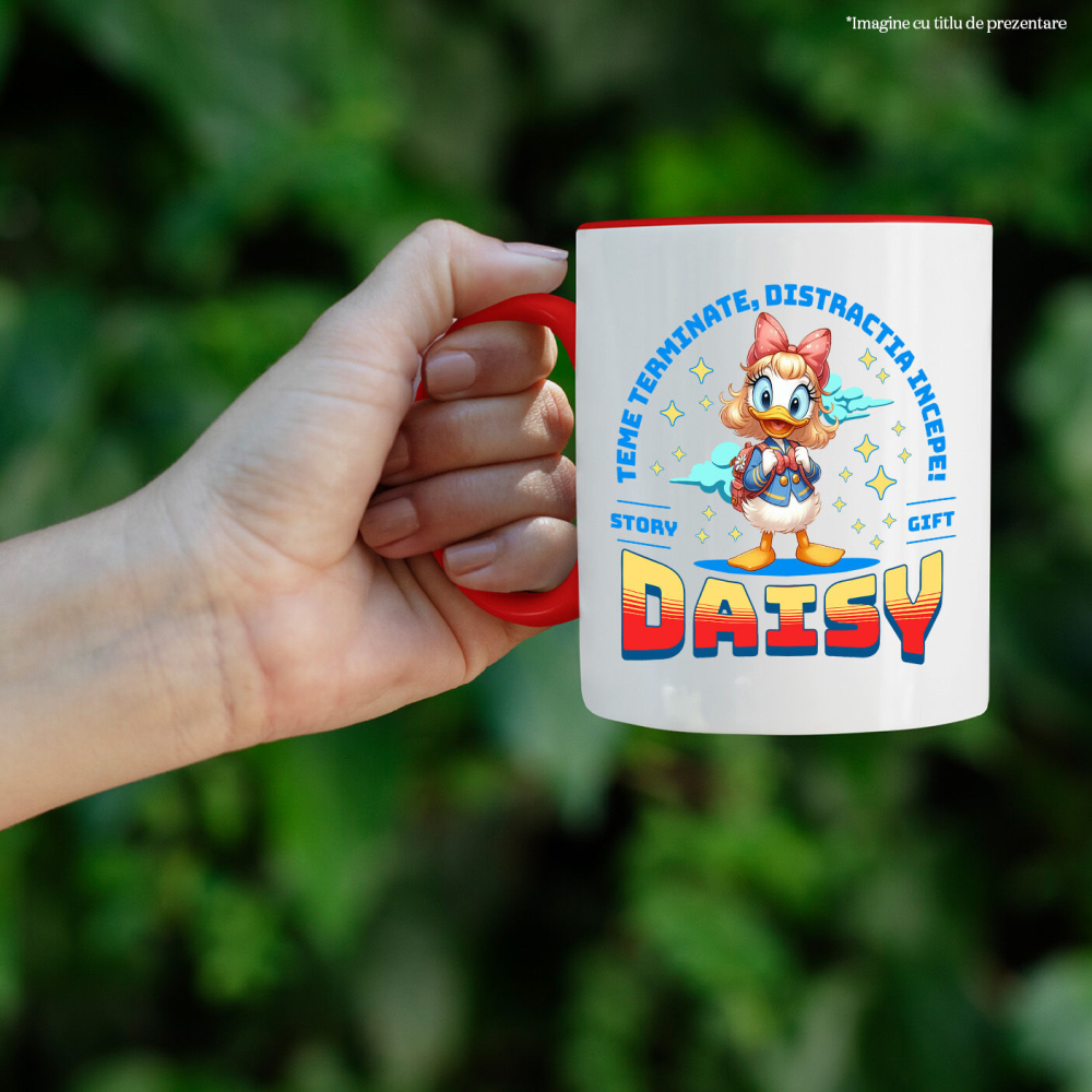 Cana Cu Daisy – Lectii Gata, Distractie Pornita Ceramica, 330ML, cu Maner Rosu [2]