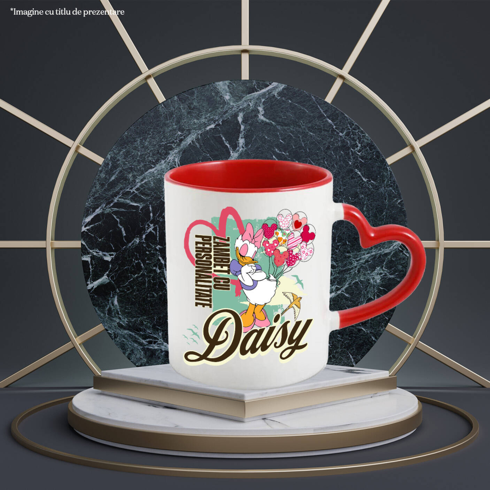 Cana Cu Daisy si petalele de soare Ceramica, 330ML, cu Maner Inima Rosie [2]