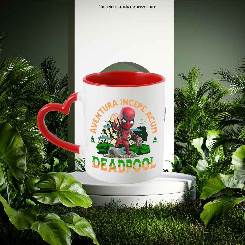 Cana Cu Deadpool - Drumeție Spumoasă și Pline de Distracție Disney Ceramica, 330ML, cu Maner Inima Rosie [2]