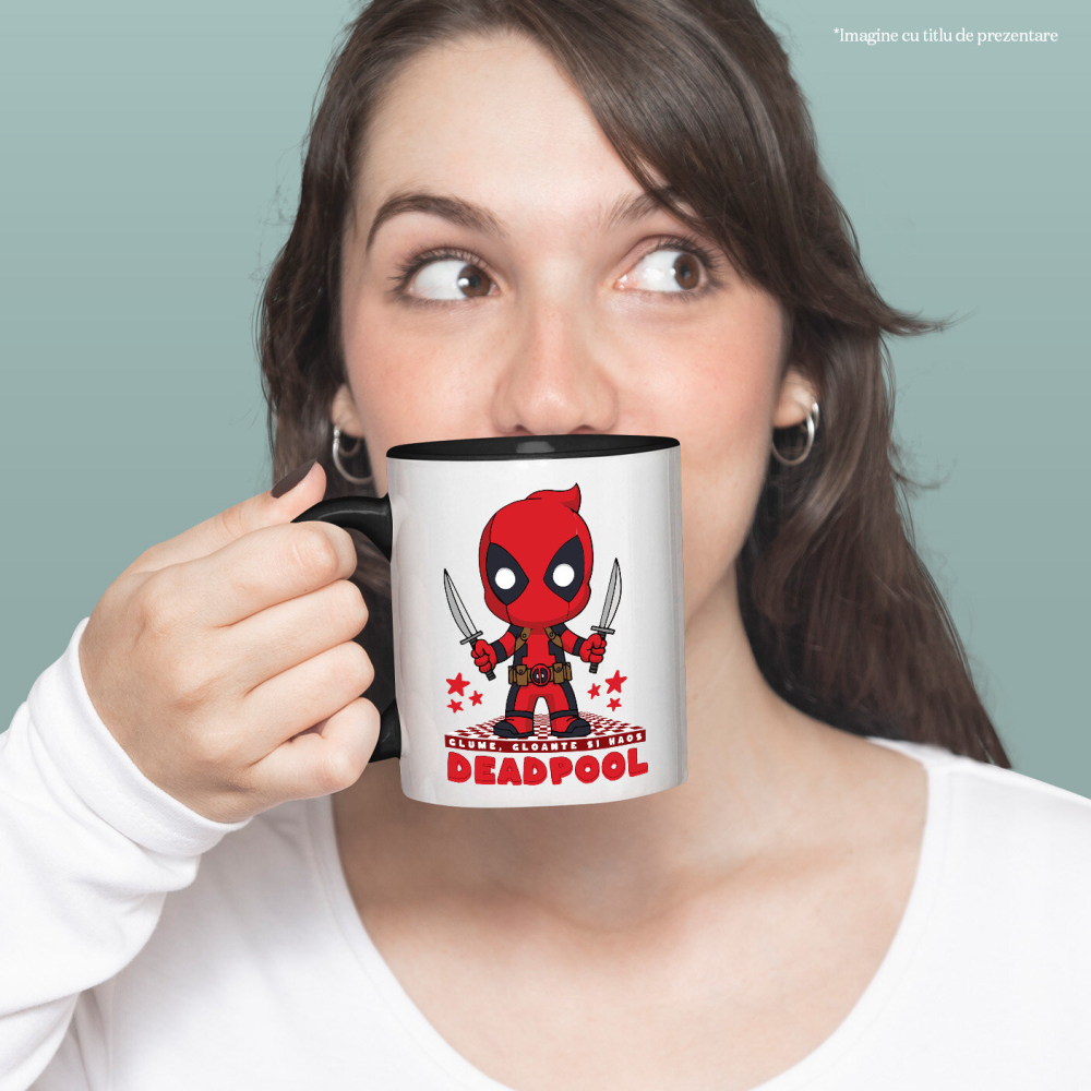 Cana Cu Deadpool – razboinicul cu sabiile Ceramica, 330ML, cu Maner Negru [2]