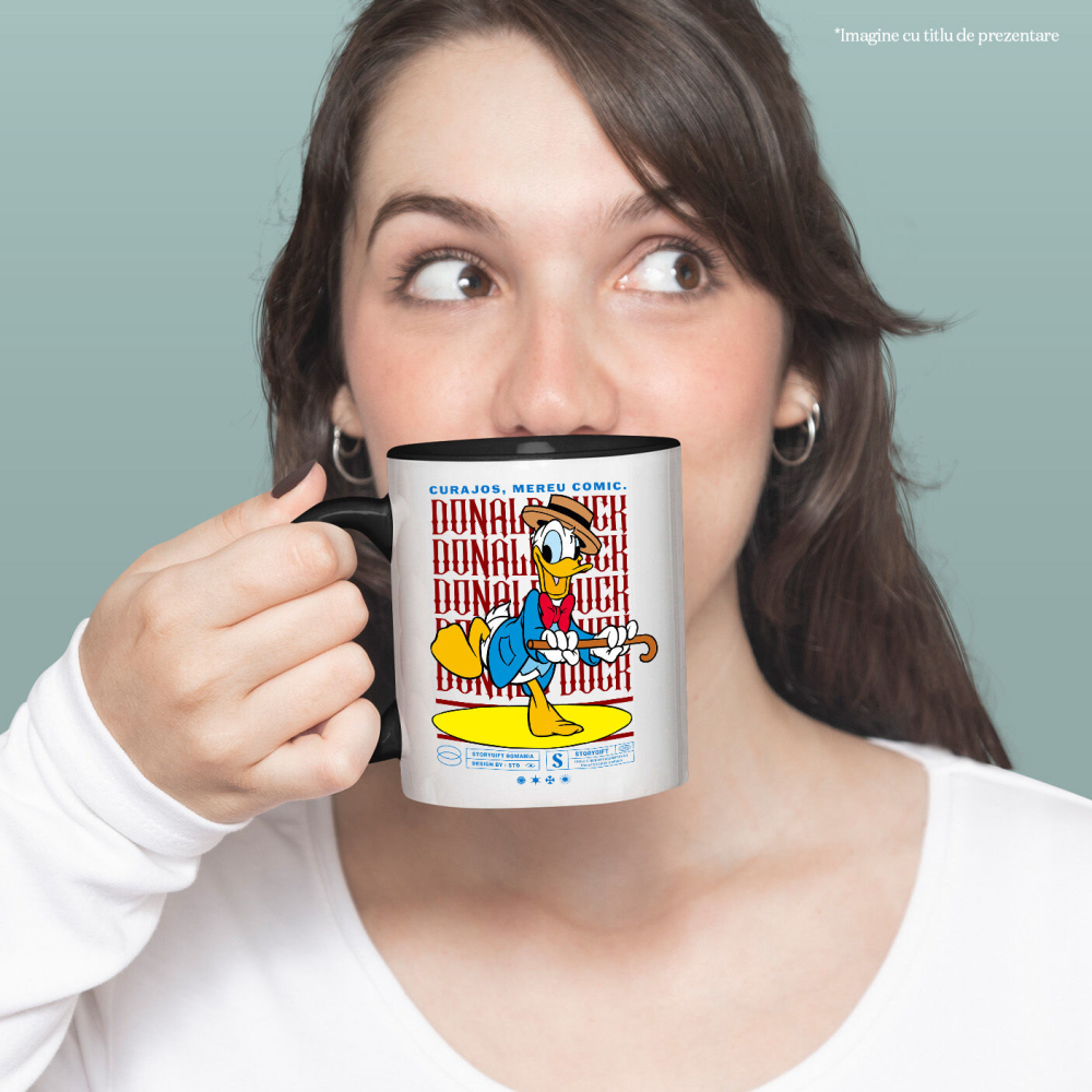 Cana Cu Donald Duck pe ritmuri vesele Ceramica, 330ML, cu Maner Negru [2]