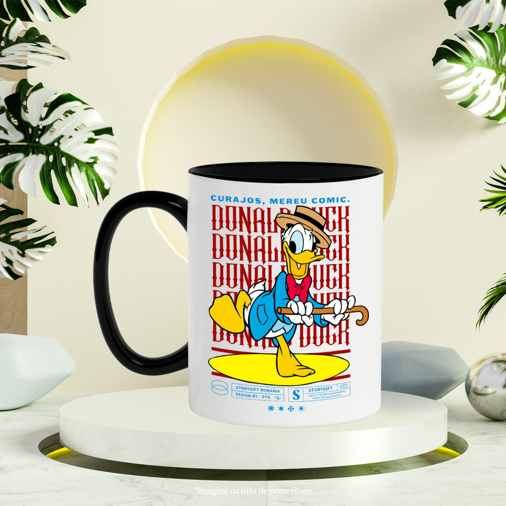 Cana Cu Donald Duck pe ritmuri vesele Ceramica, 330ML, cu Maner Negru [3]