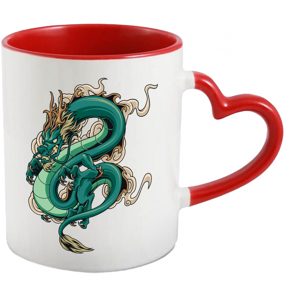 Cana Cu Dragon, Fum, Nor, Asiatic, Multicolor 330 ml, Ceramica cu Maner Inima Rosie [1]