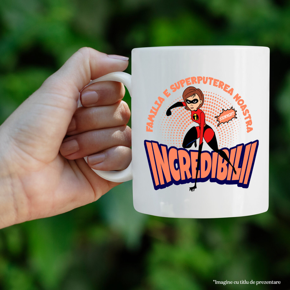 Cana Cu Elastigirl – forta si agilitate Ceramica, 330ML, cu Maner Alb [2]