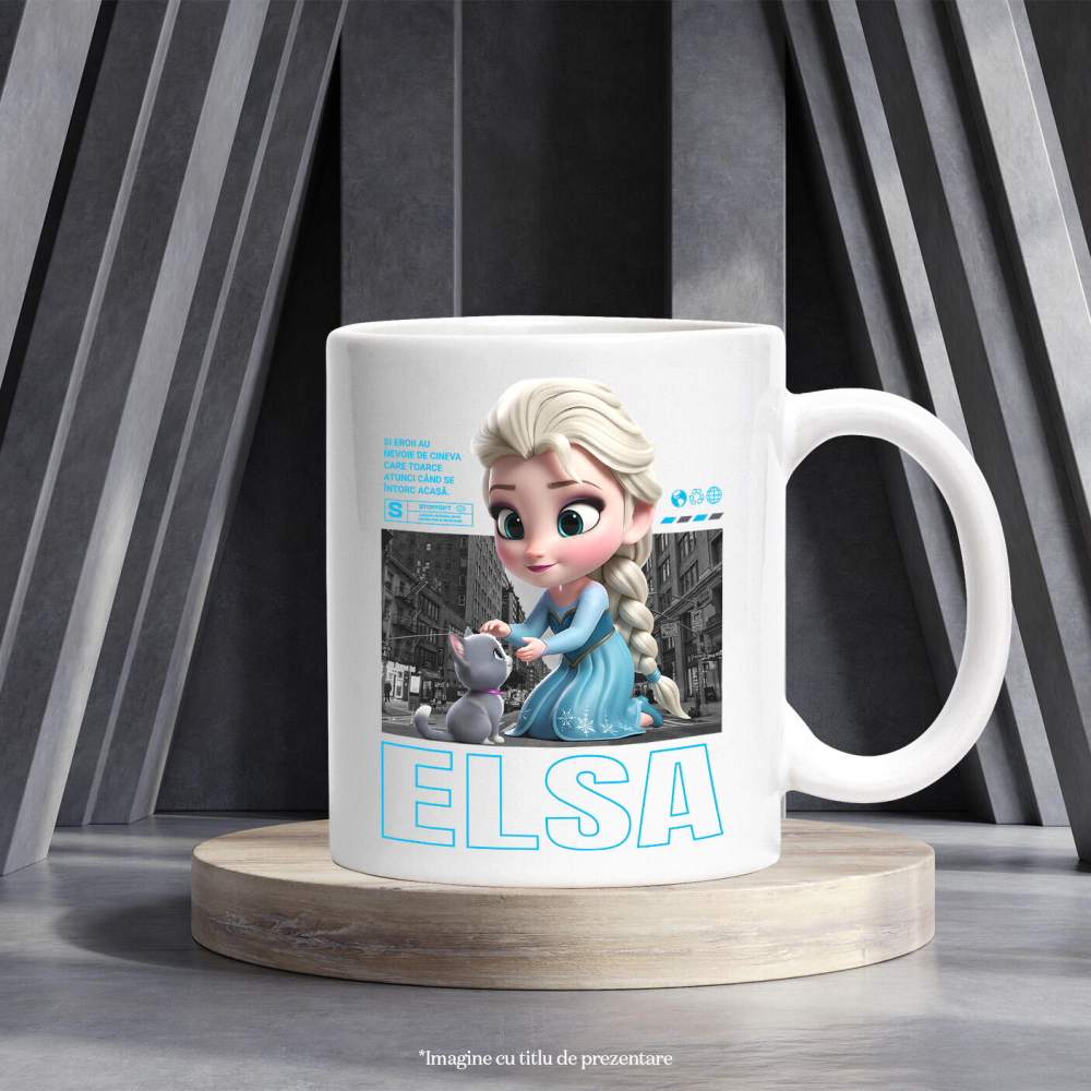 Cana Cu Elsa si Pisicuta – Echipa Magica Ceramica, 330ML, cu Maner Alb [3]