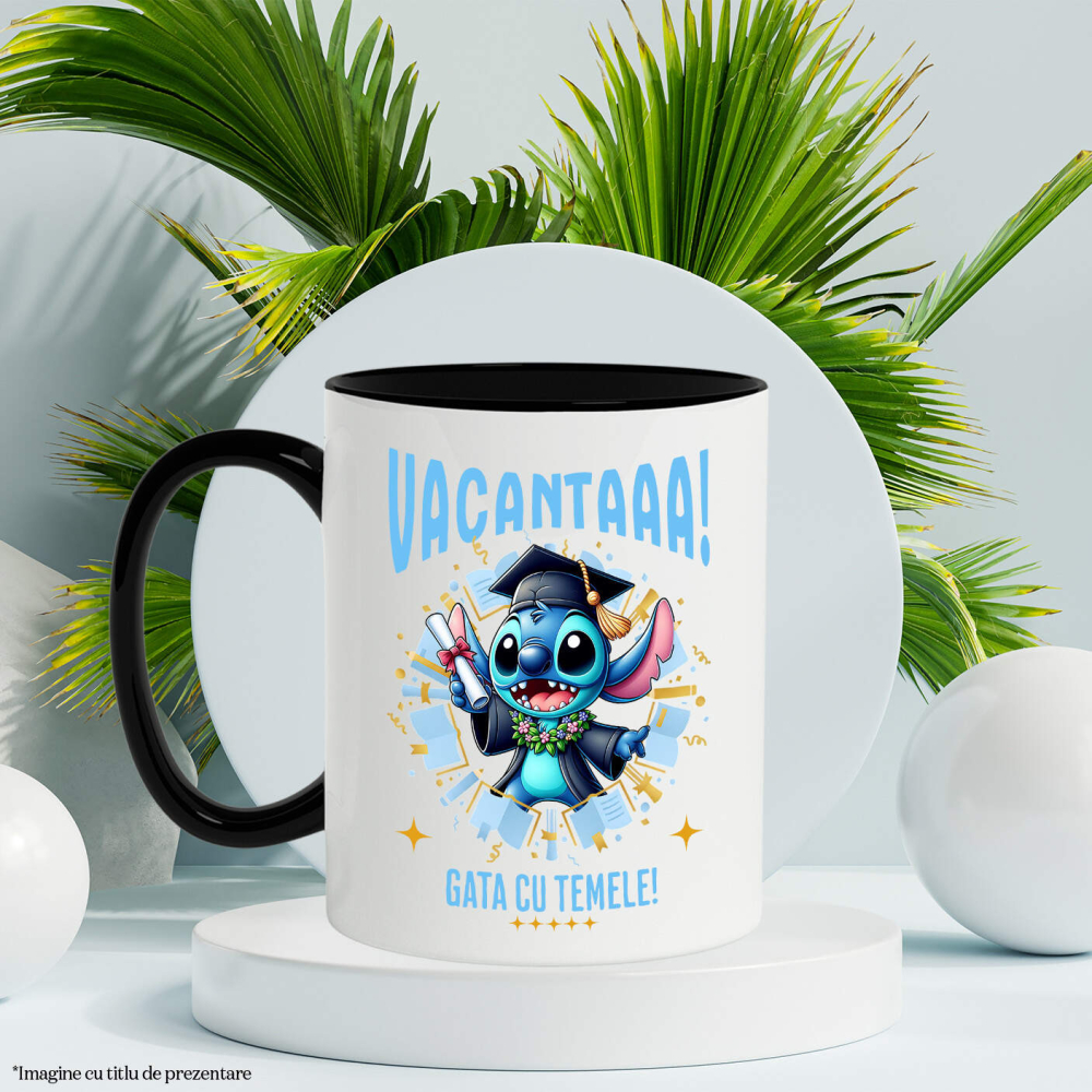 Cana Cu Explorari de Vacanta cu Stitch si Diplome Ceramica, 330ML, cu Maner Negru [3]