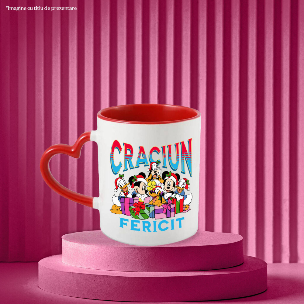 Cana Cu Familia Mickey Mouse Cadru Plin de Rasete Ceramica, 330ML, cu Maner Inima Rosie [2]