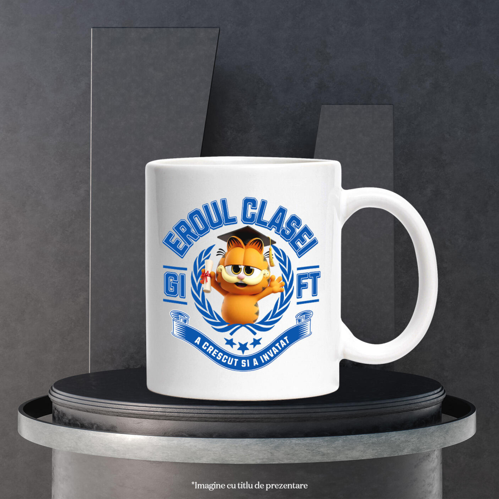 Cana Cu Garfield Erou – Aventuri La Scoala Ceramica, 330ML, cu Maner Alb [3]