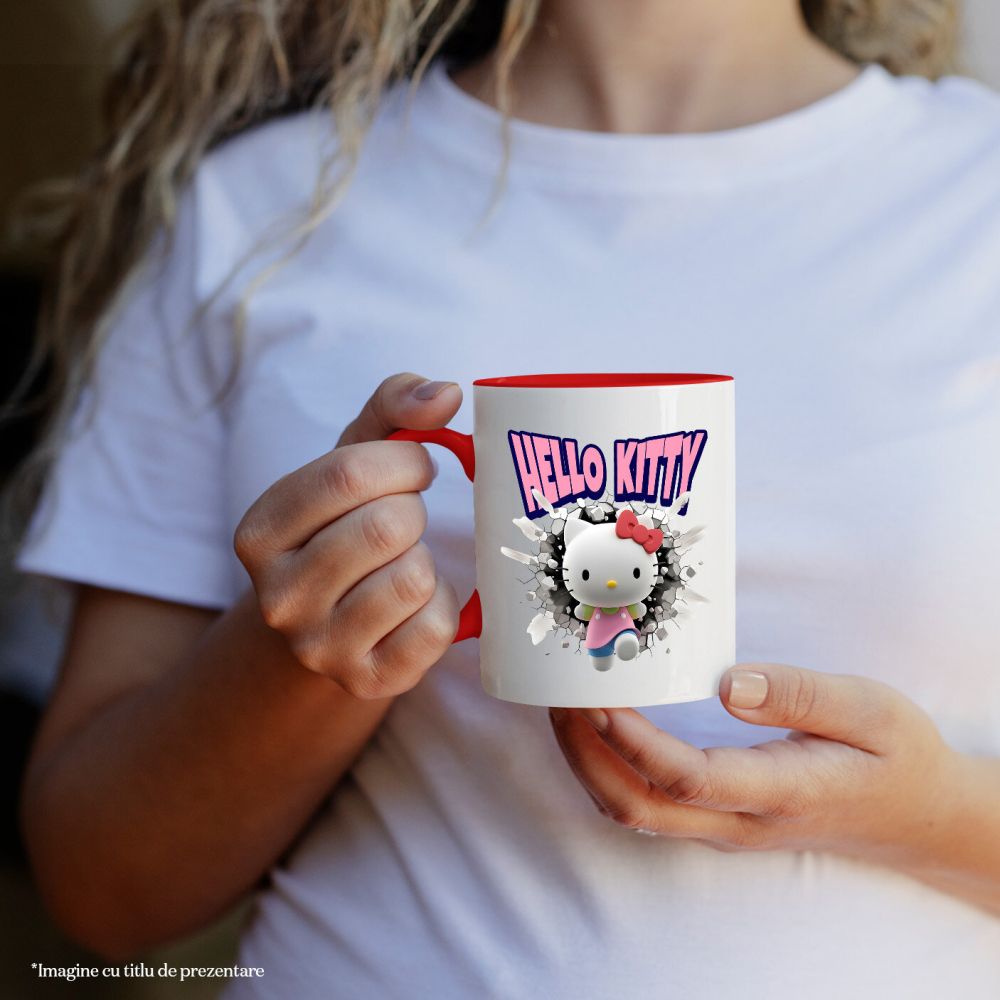 Cana Cu Hello Kitty: Cadru Plin de Poveste Ceramica, 330ML, cu Maner Rosu [2]