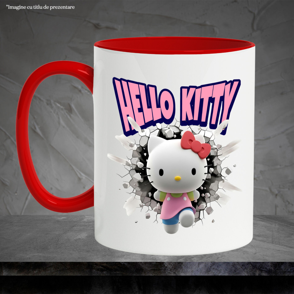 Cana Cu Hello Kitty: Cadru Plin de Poveste Ceramica, 330ML, cu Maner Rosu [3]