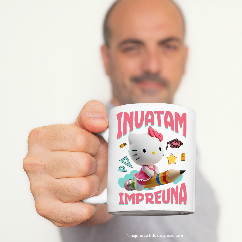 Cana Cu Hello Kitty – Invatare Vesela cu Prietenii Ceramica, 330ML, cu Maner Alb [2]