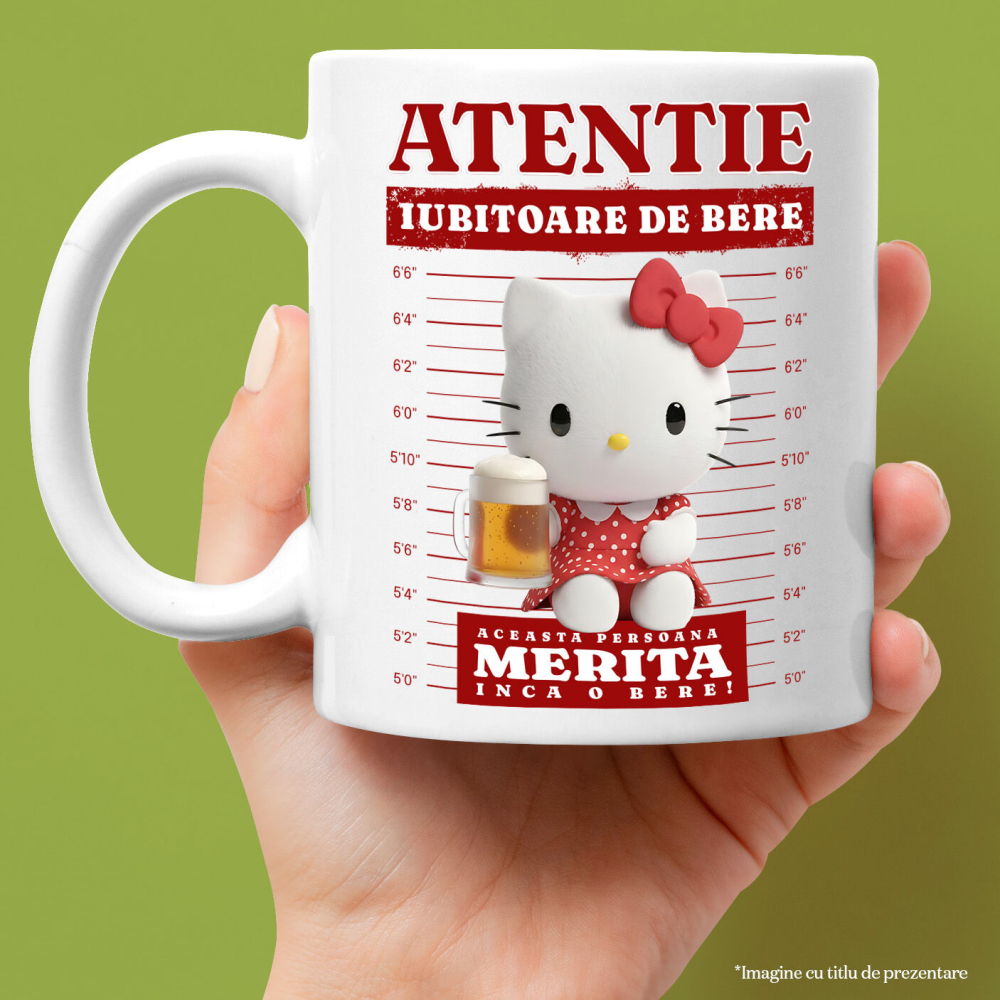 Cana Cu Hello Kitty – Un Cadou și o Bere pentru Distracție Ceramica, 330ML, cu Maner Alb [2]