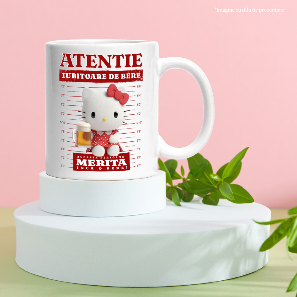 Cana Cu Hello Kitty – Un Cadou și o Bere pentru Distracție Ceramica, 330ML, cu Maner Alb [3]