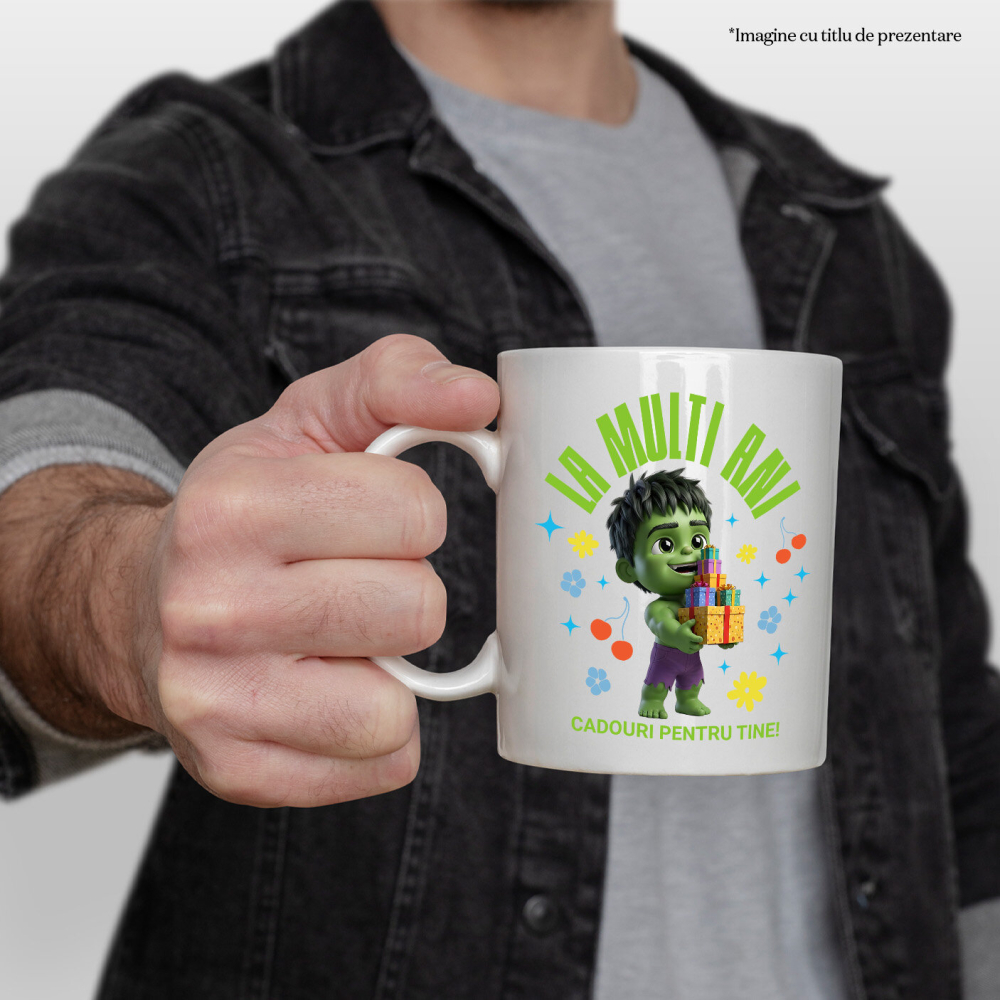 Cana Cu Hulk - Cadou Plin de Forta pentru Aniversarea Ta Ceramica, 330ML, cu Maner Alb [2]