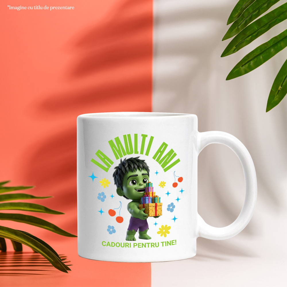Cana Cu Hulk - Cadou Plin de Forta pentru Aniversarea Ta Ceramica, 330ML, cu Maner Alb [3]