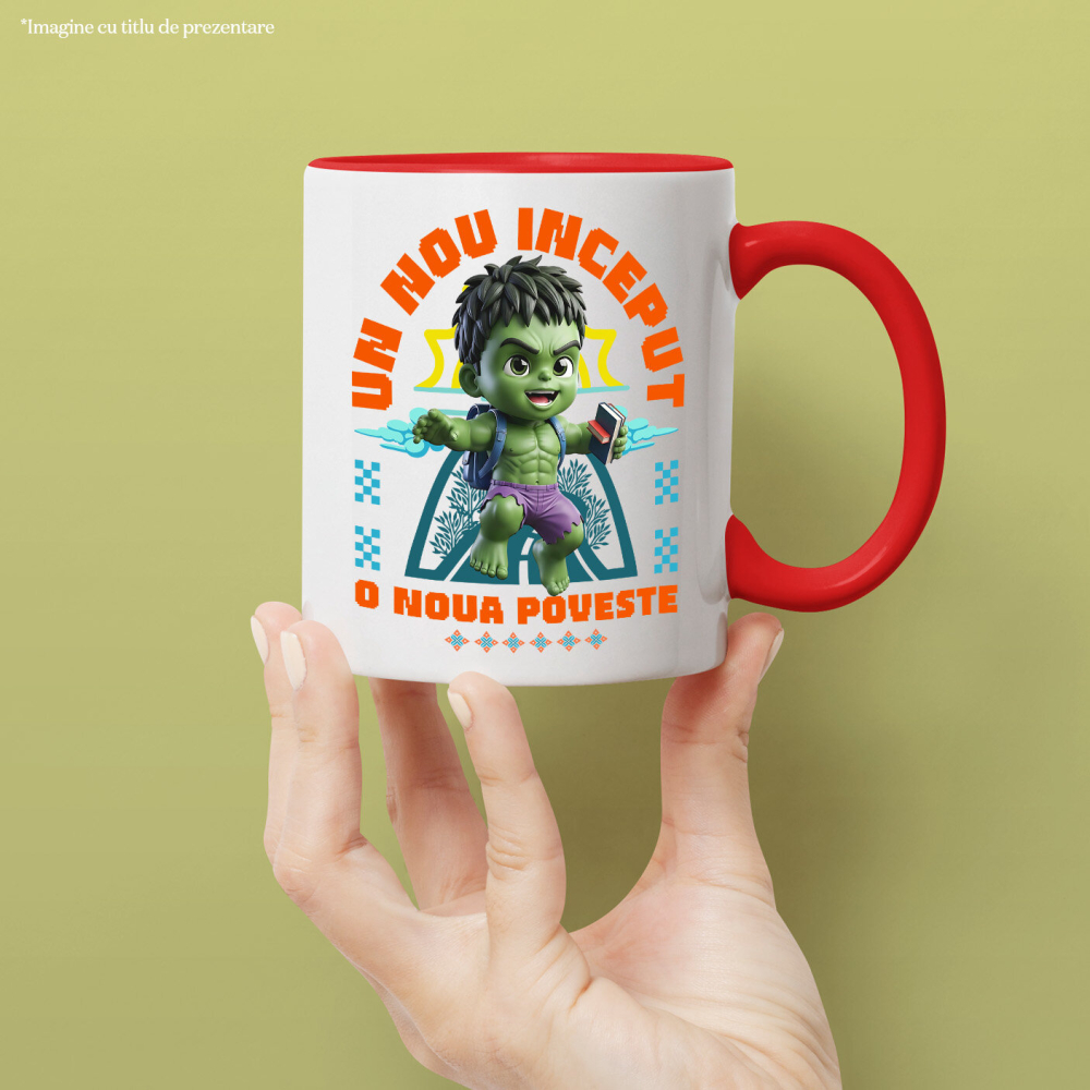 Cana Cu Hulk – Cunoaștere Și Putere La Primii Pași Ceramica, 330ML, cu Maner Rosu [2]