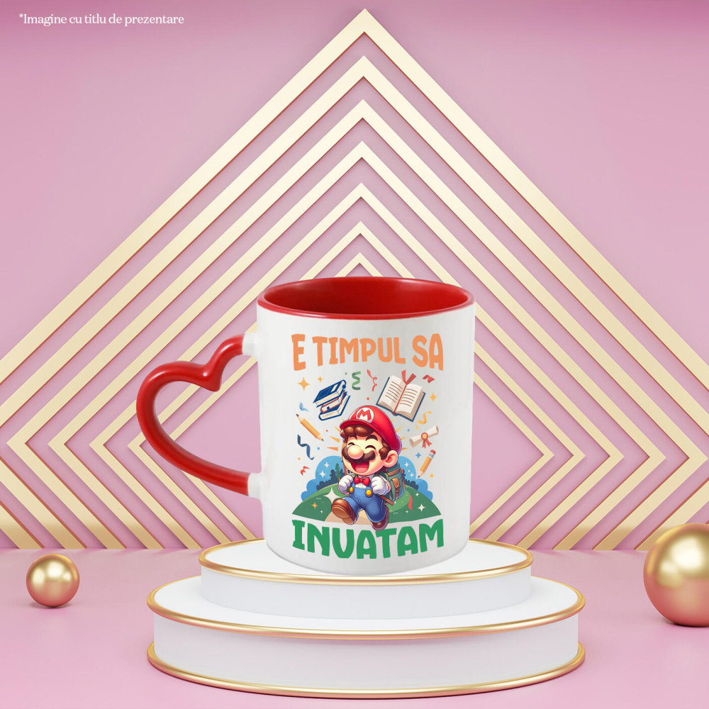 Cana Cu Incepem Sa Invatam Cu Minecraft: Distractie Pe Fiecare Bloc Ceramica, 330ML, cu Maner Inima Rosie [2]