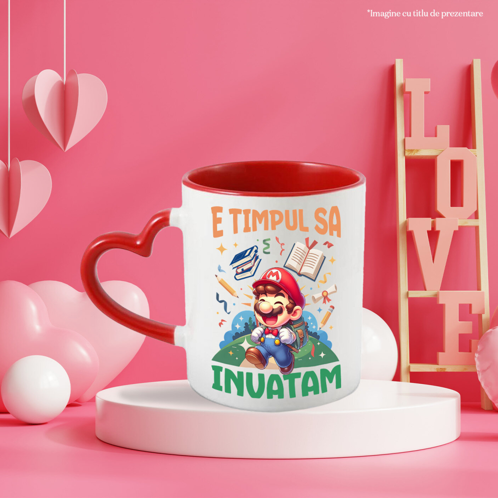 Cana Cu Incepem Sa Invatam Cu Minecraft: Distractie Pe Fiecare Bloc Ceramica, 330ML, cu Maner Inima Rosie [3]