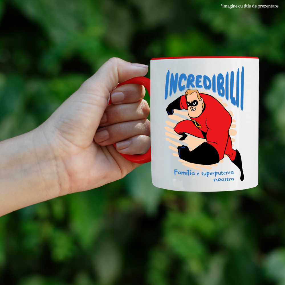 Cana Cu Incredibilii si misiunea suprema Ceramica, 330ML, cu Maner Rosu [2]
