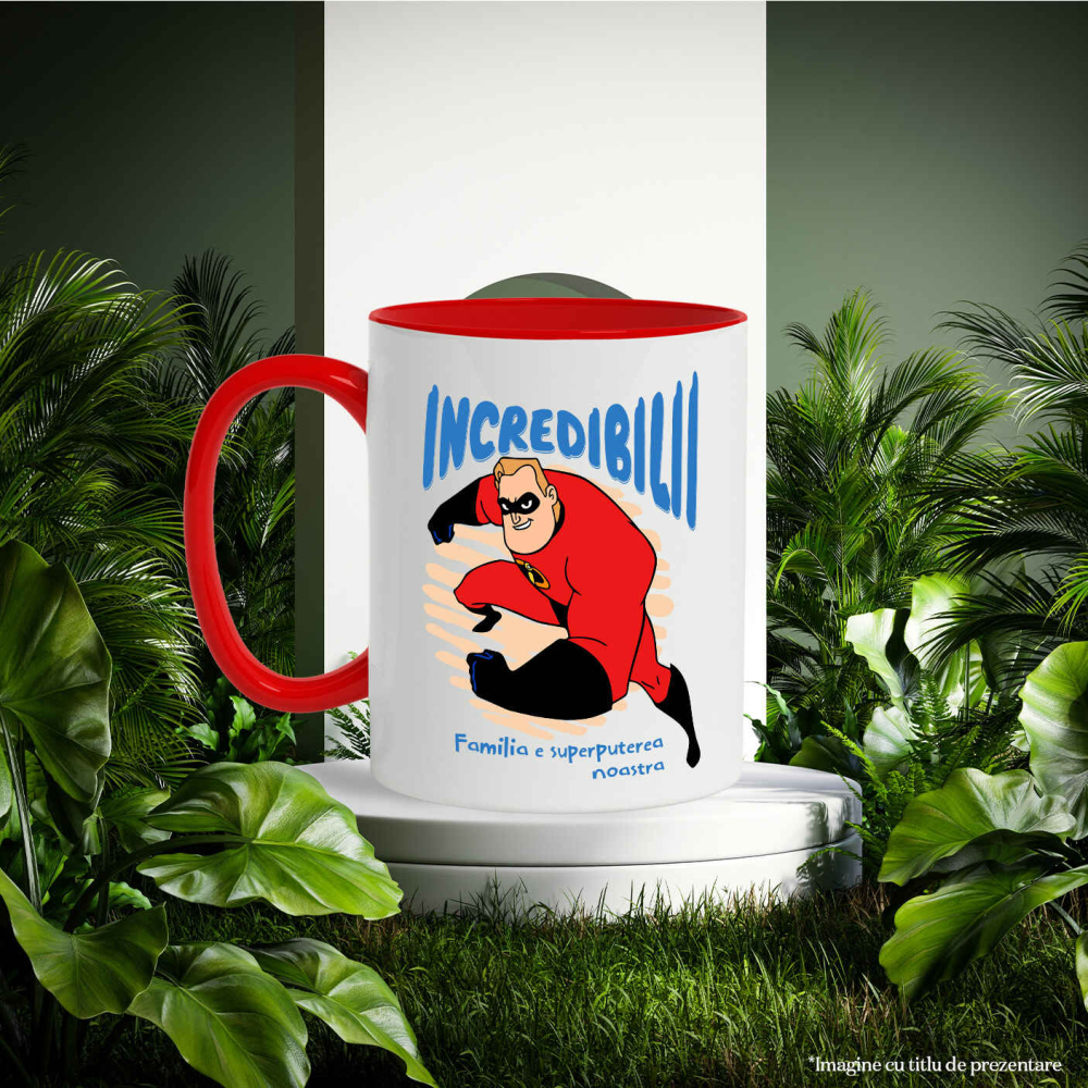 Cana Cu Incredibilii si misiunea suprema Ceramica, 330ML, cu Maner Rosu [3]