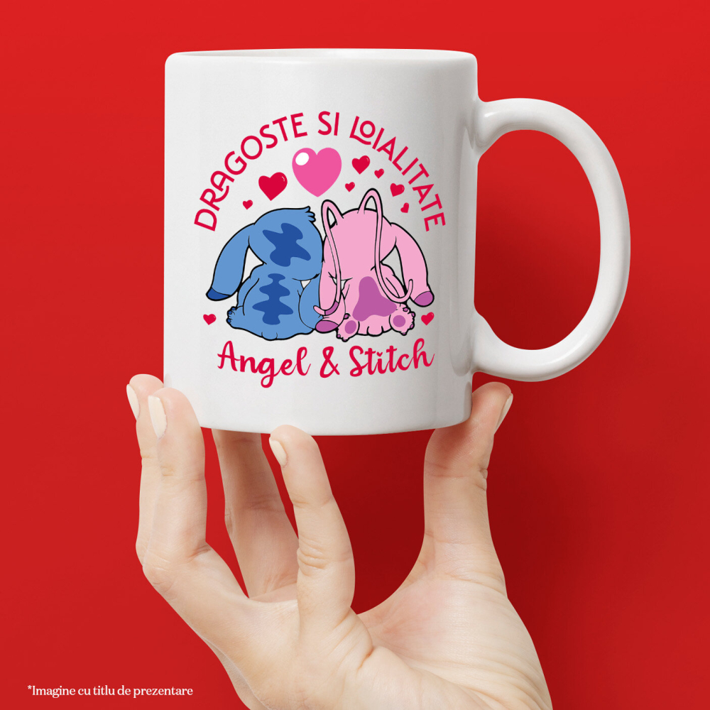 Cana Cu Inimi Pereche: Angel & Stitch, Ceramica, 330ML [3]