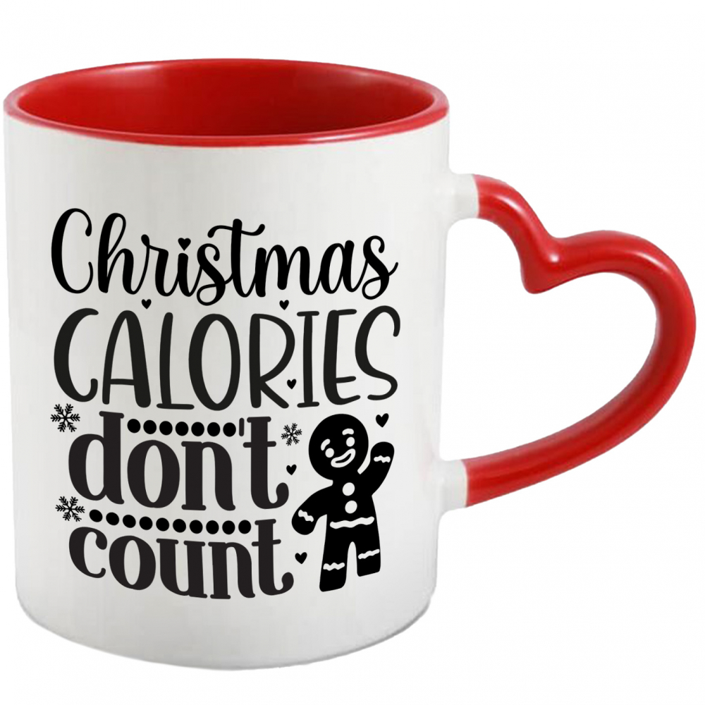 Cana cu inimioare si textul "Caloriile de Craciun nu sunt luate in considerare" cu Maner Inima Rosie [1]