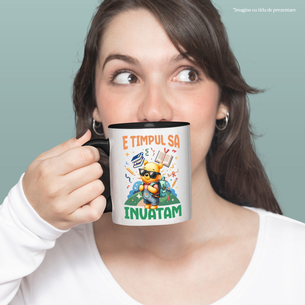 Cana Cu Învățăm Cu Zâmbetul Lui Winnie Ceramica, 330ML, cu Maner Negru [2]