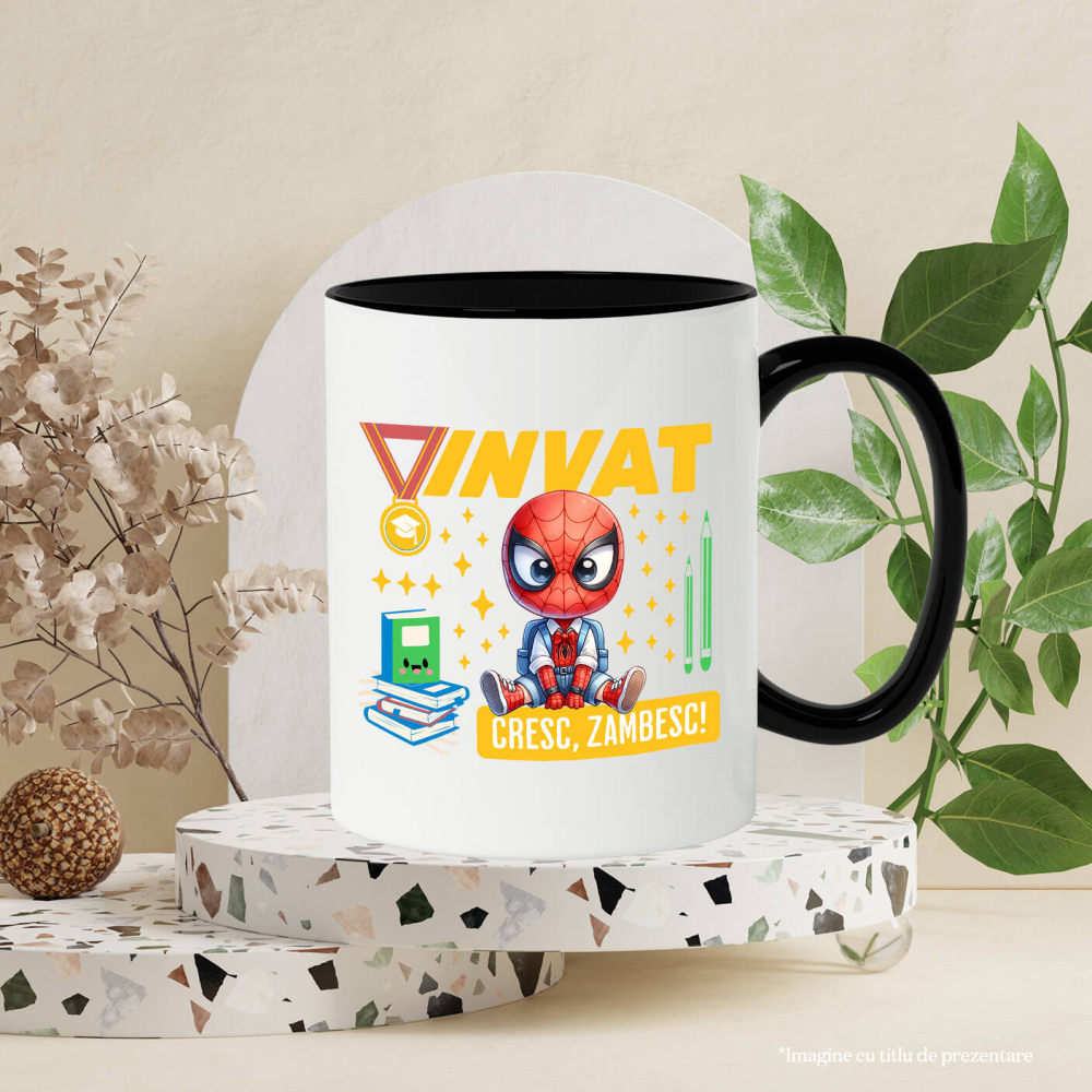 Cana Cu Invatare Vesela cu Spiderman, Ceramica, 330ML [4]