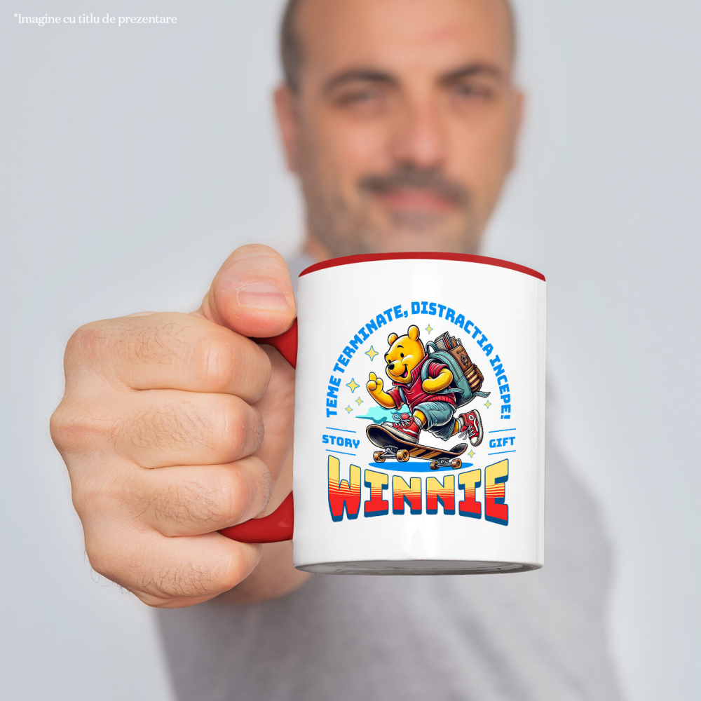 Cana Cu Invatare Vesela cu Winnie de Plus Ceramica, 330ML, cu Maner Rosu [2]