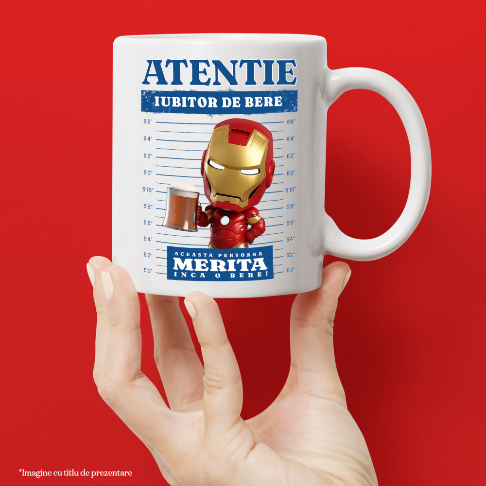 Cana Cu Iron Man: Cadou si Bere – Pachetul Tehnologic, Ceramica, 330ML [3]