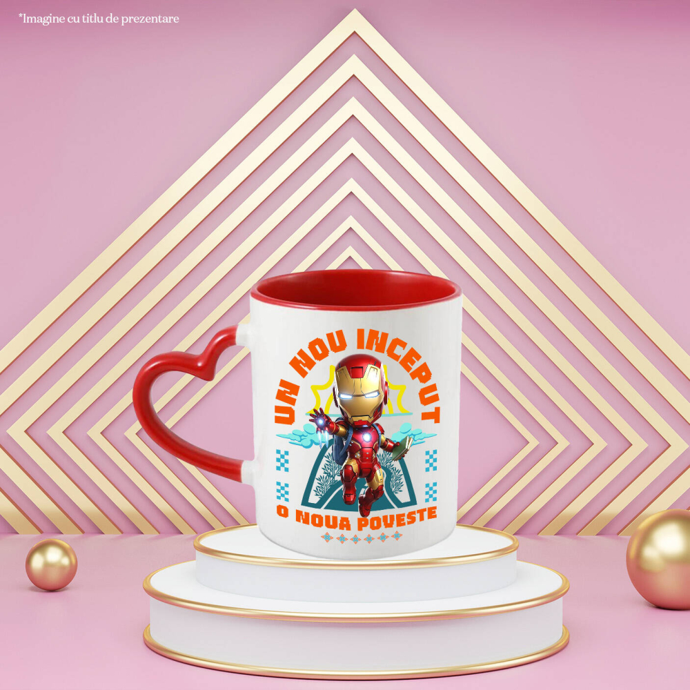 Cana Cu Iron Man – Cunoaștere și Inovație La Primii Pași Ceramica, 330ML, cu Maner Inima Rosie [2]