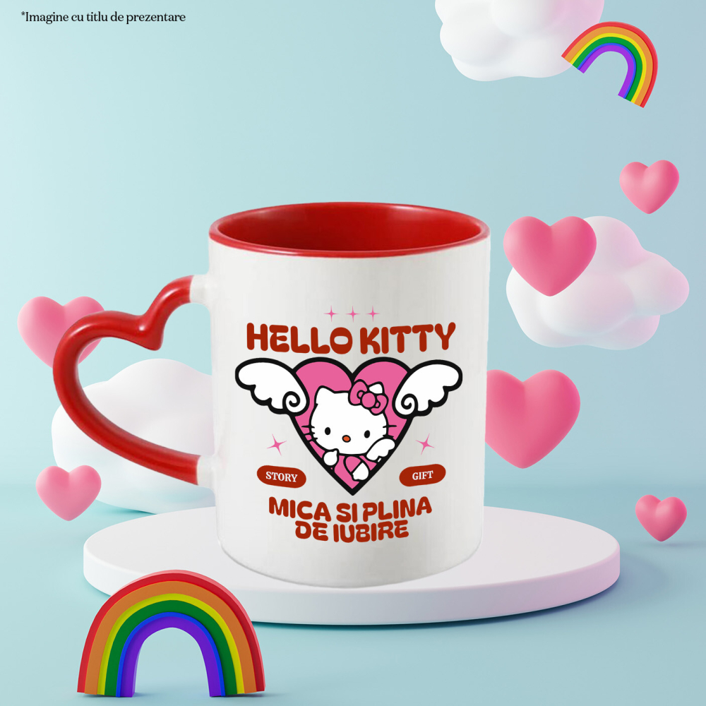 Cana Cu Iubire si Zambete cu Hello Kitty Ceramica, 330ML, cu Maner Inima Rosie [3]