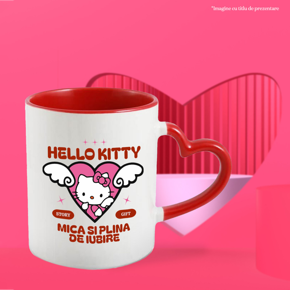 Cana Cu Iubire si Zambete cu Hello Kitty Ceramica, 330ML, cu Maner Inima Rosie [2]